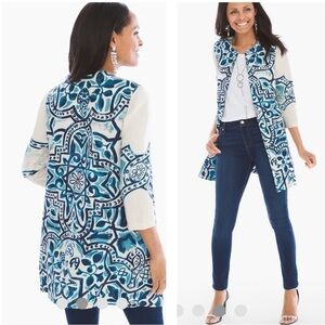 Chico’s S Batik Watercolor Artisan Printed Linen Boho Jacket Size 0 US Size 4